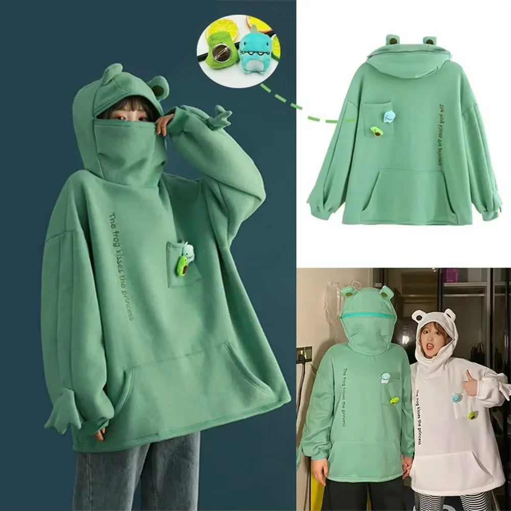 Hot Fashion Women Hoodie Frog Pullover Winter Sense Hooded Casual Sweatshirt Autumn Embroidery Loose Top Doll Decoration Hoodies