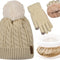 3Pcs Winter Women Beanie Hat Scarf and Touch Screen Gloves Sets Girls Classic Knit Warm Chunky Fleece Lined Cable Cap